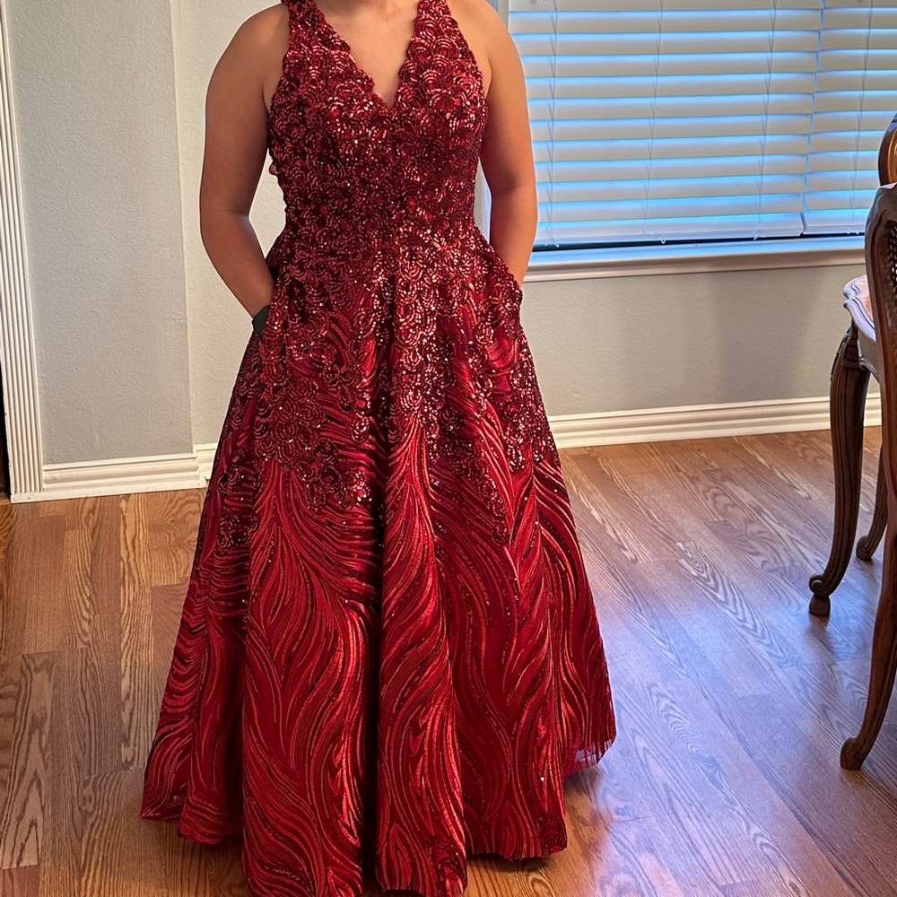 Jovani Red Embellished Prom Dress